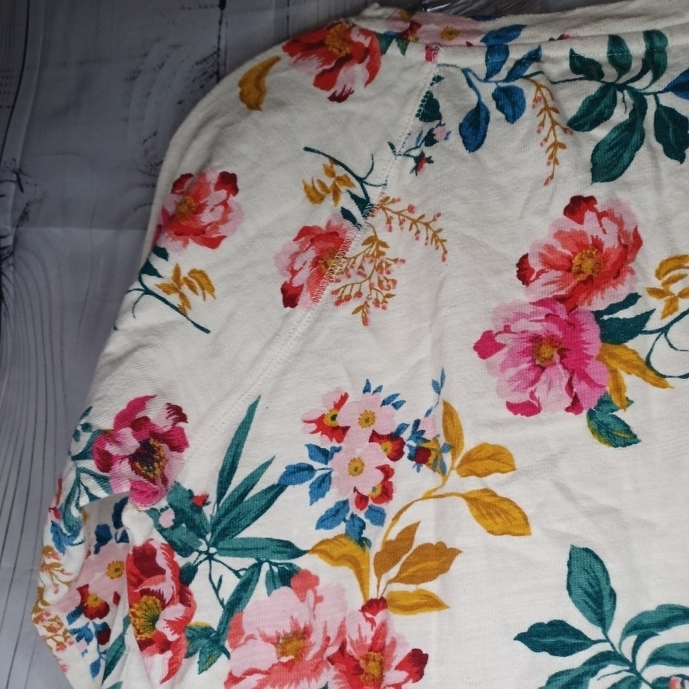 LOFT 100% Cotton Long Sleeve Floral Print Top - Cream and Pink Size S - Picture 12 of 16